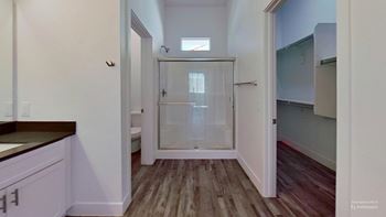 Large, walk-in showers with glass door*